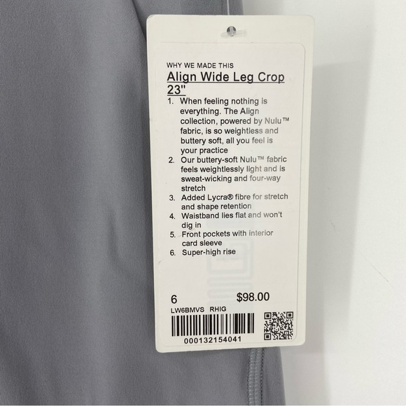 NWT Lululemon Align Wide Leg Super High Rise Crops 23” in Rhino Gray Sz 6 *READ* - Picture 4 of 10